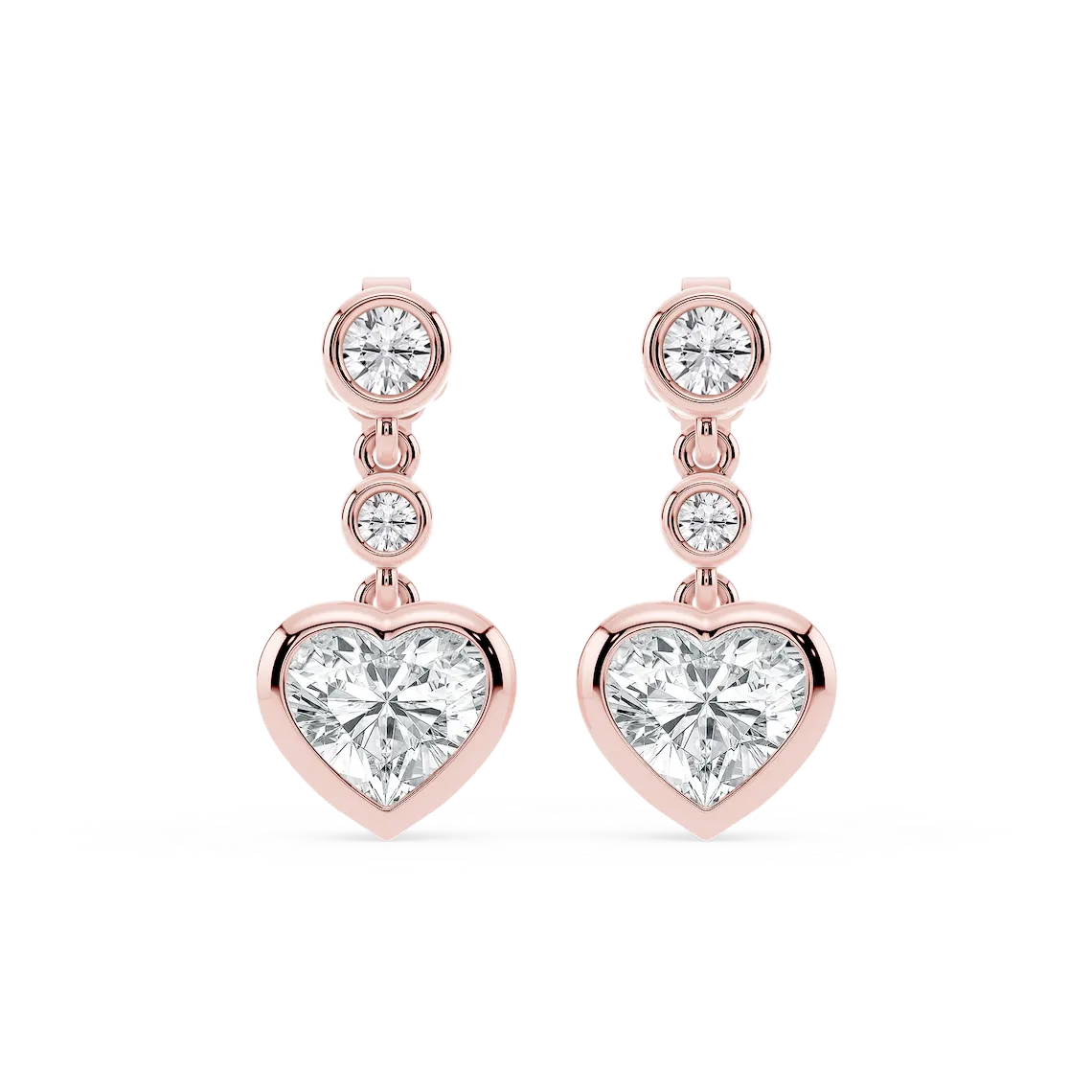 2 ¼ ctw Heart and Round Lab Grown Diamond Three Stone Drop Earrings