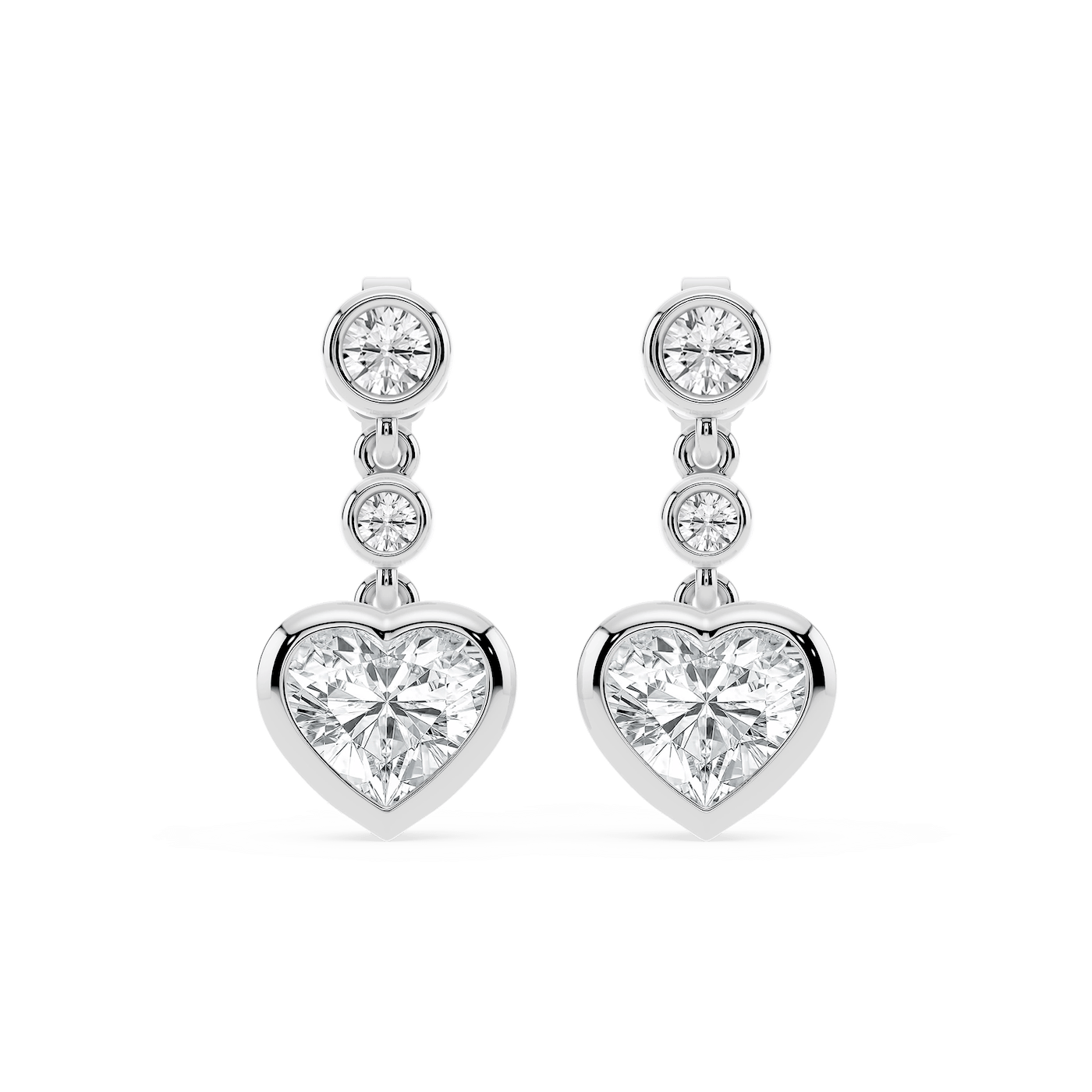 2 ¼ ctw Heart and Round Lab Grown Diamond Three Stone Drop Earrings