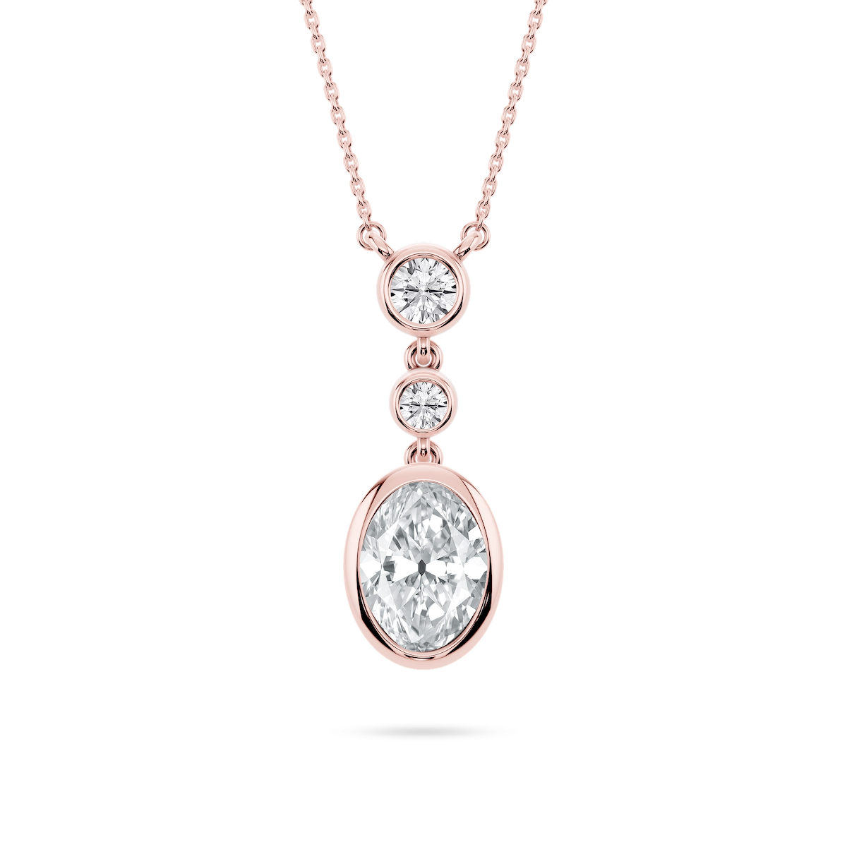2 ¼ ctw Oval and Round Lab-Grown Diamond Bezel Set Three Stone Pendant – 16–18 inches