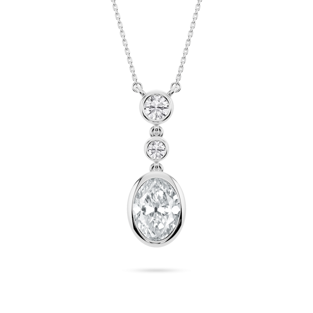 2 ¼ ctw Oval and Round Lab-Grown Diamond Bezel Set Three Stone Pendant – 16–18 inches