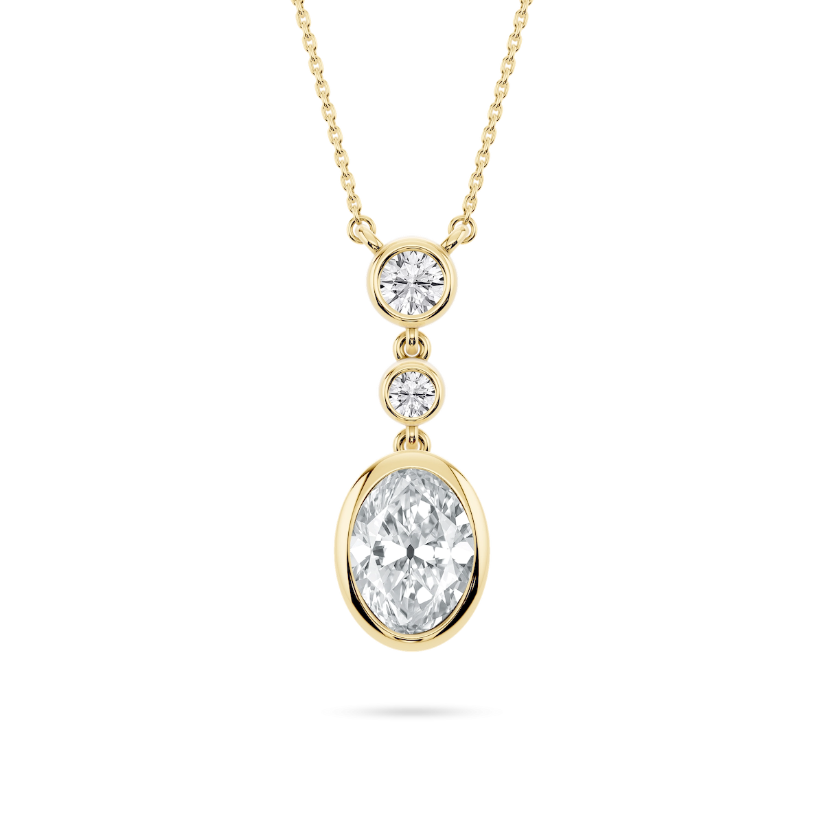 2 ¼ ctw Oval and Round Lab-Grown Diamond Bezel Set Three Stone Pendant – 16–18 inches