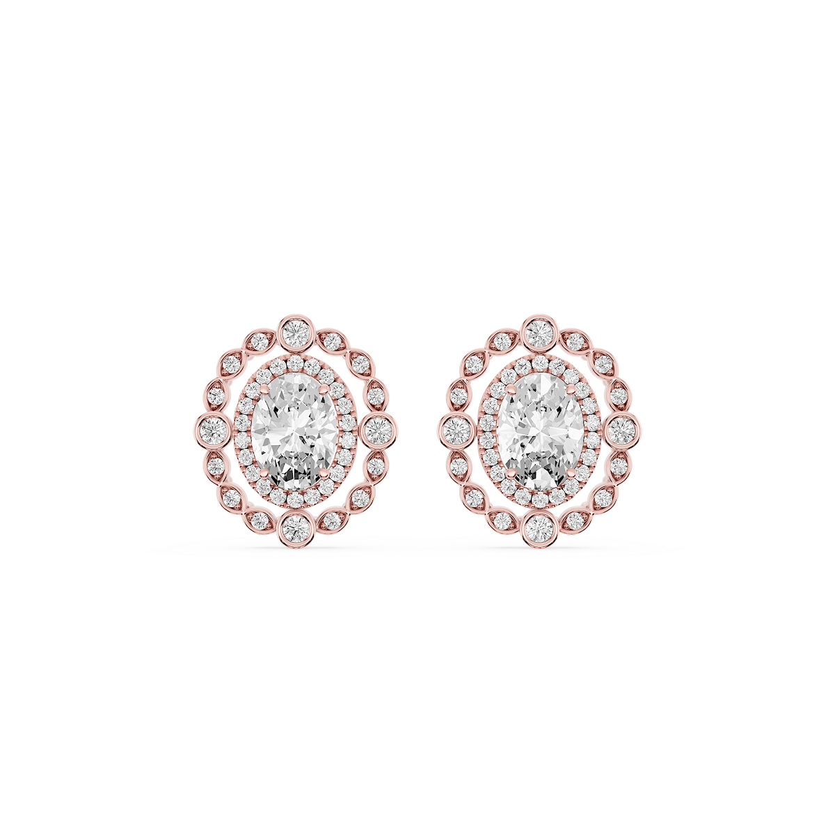 2 ctw Oval and Round Lab Grown Diamond Double Halo Stud Earrings