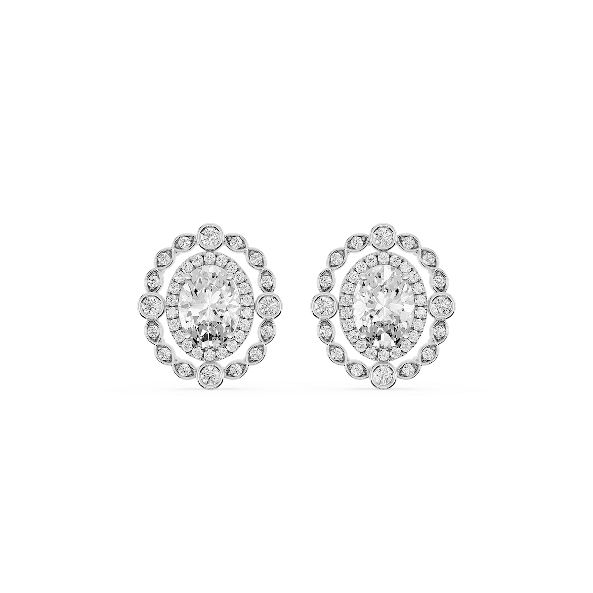 2 ctw Oval and Round Lab Grown Diamond Double Halo Stud Earrings