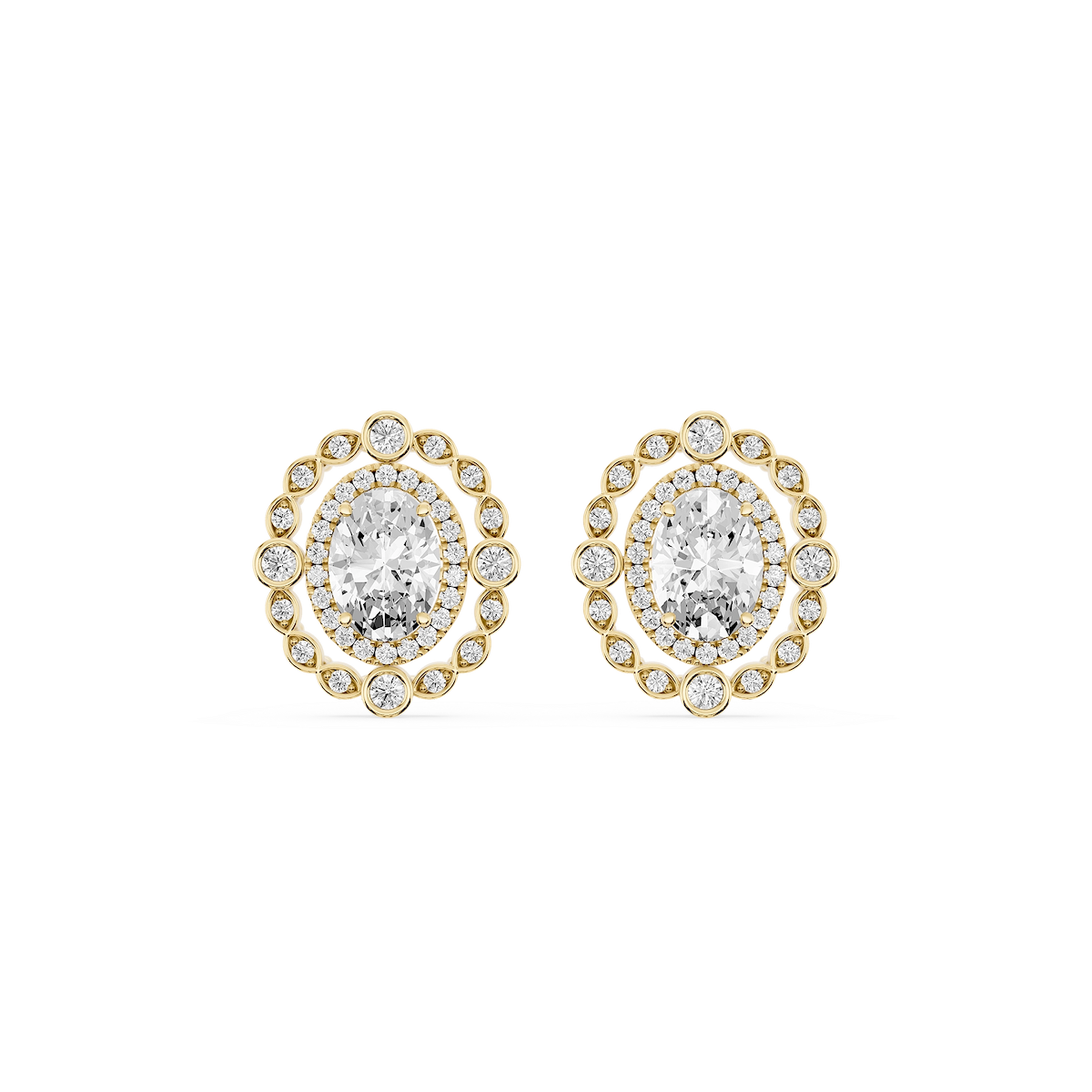 2 ctw Oval and Round Lab Grown Diamond Double Halo Stud Earrings