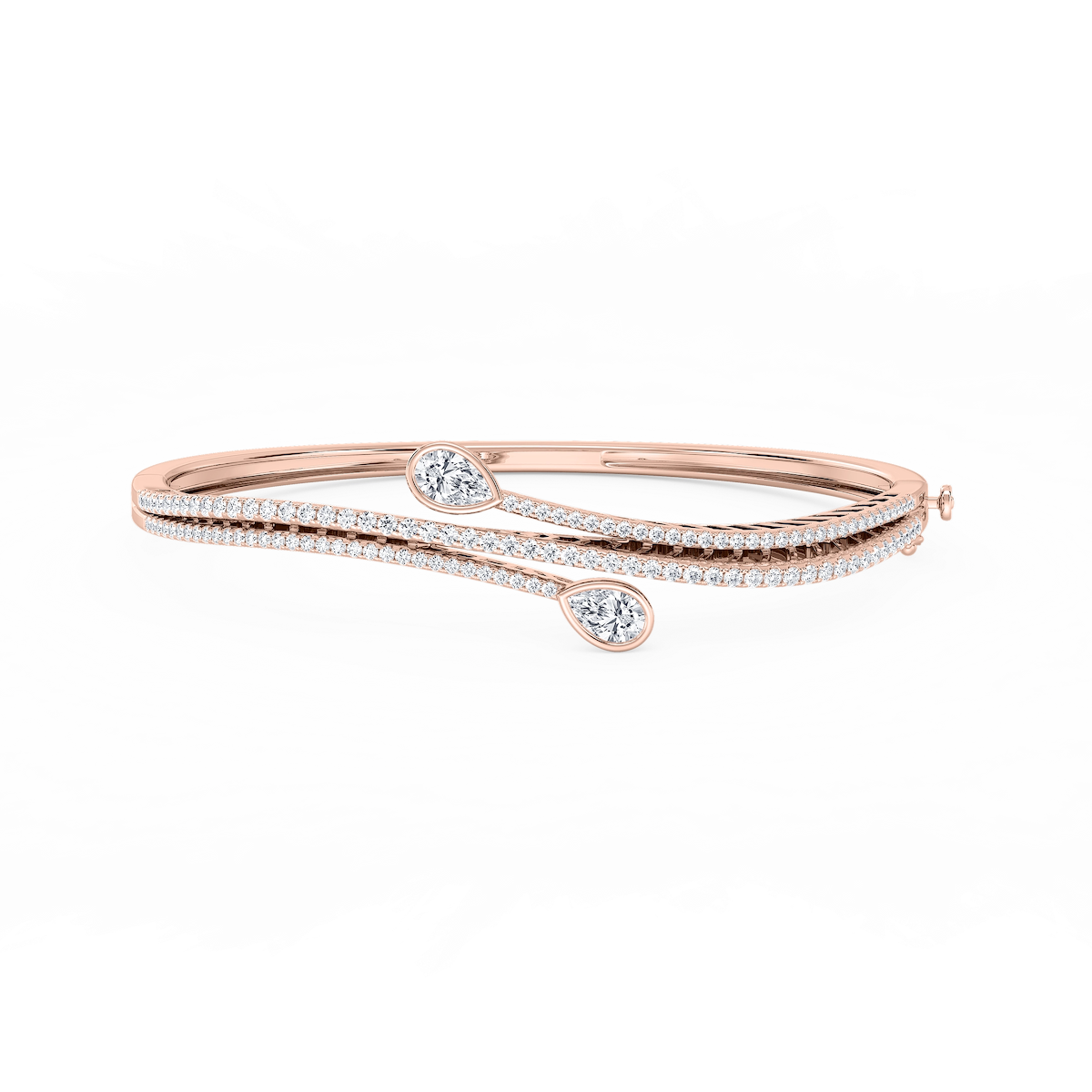 2 ¼ ctw Pear and Round Lab Grown Diamond Bypass Bangle Bracelet  - 7.25 Inches
