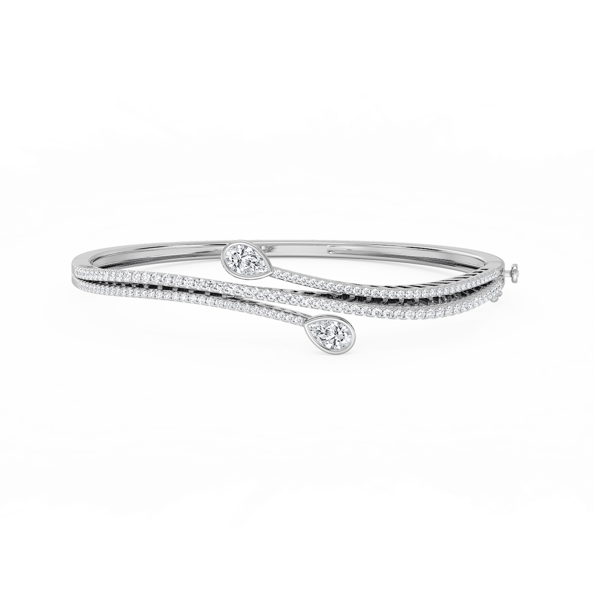 2 ¼ ctw Pear and Round Lab Grown Diamond Bypass Bangle Bracelet  - 7.25 Inches