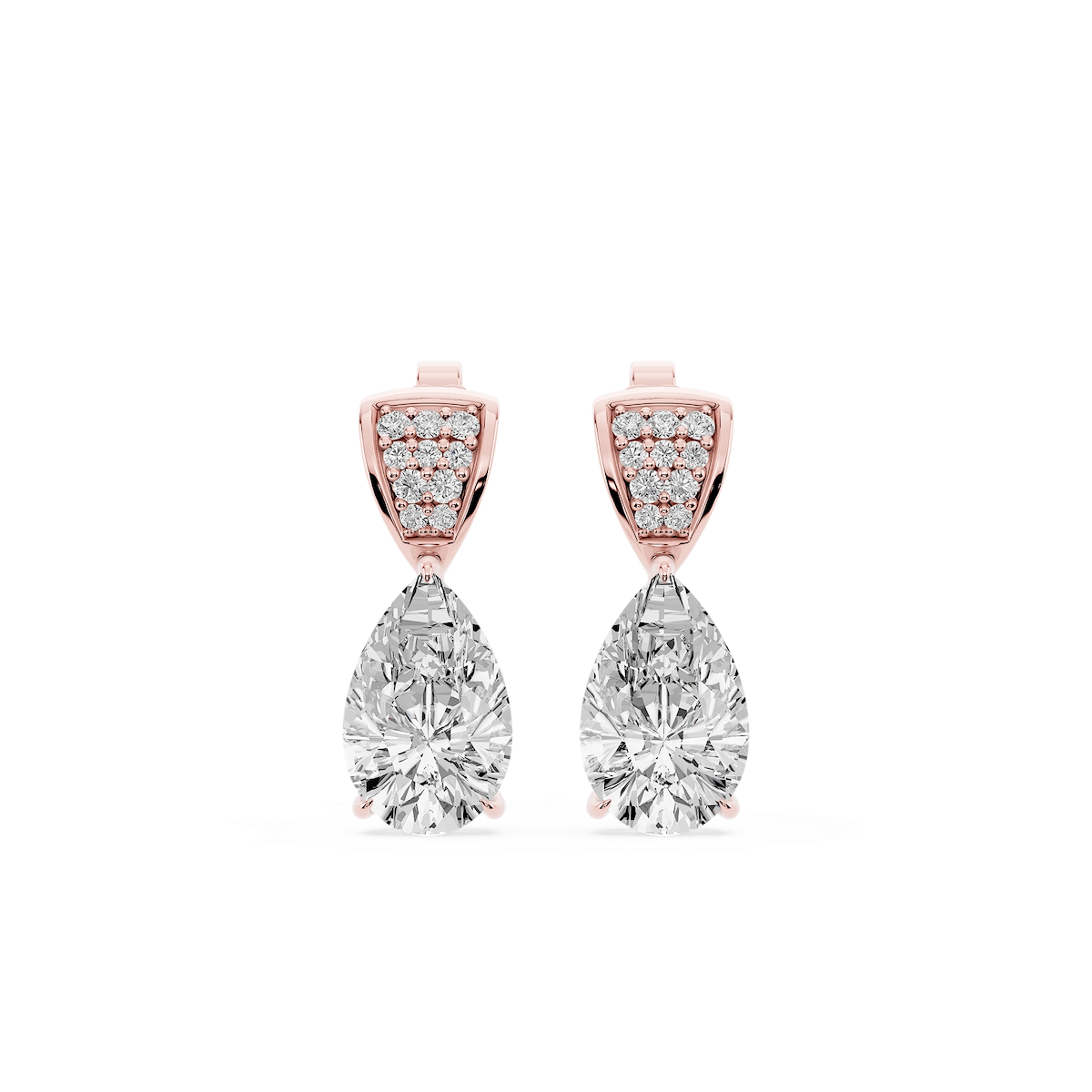 3 ¹⁄₁₀ ctw Pear and Round Lab Grown Diamond Pavé Drop Stud Earrings
