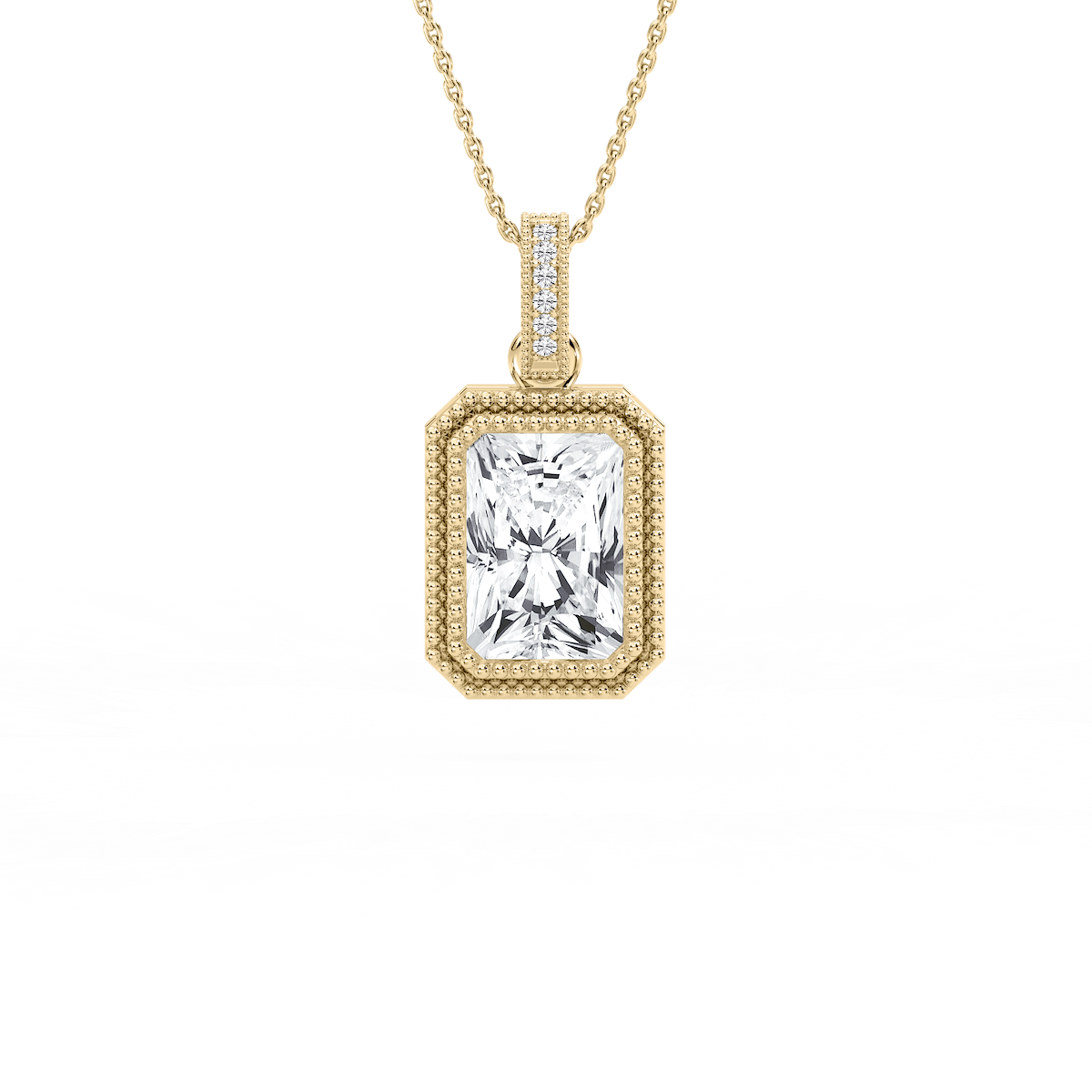 4 ctw Radiant Lab Grown Diamond Vintage Milgrain Accented Pendant - 16-18 Inches