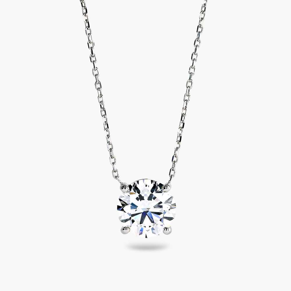 Shown in 14K White Gold|basket pendant featuring a round cut lab grown diamond set in recycled white gold by MiaDonna