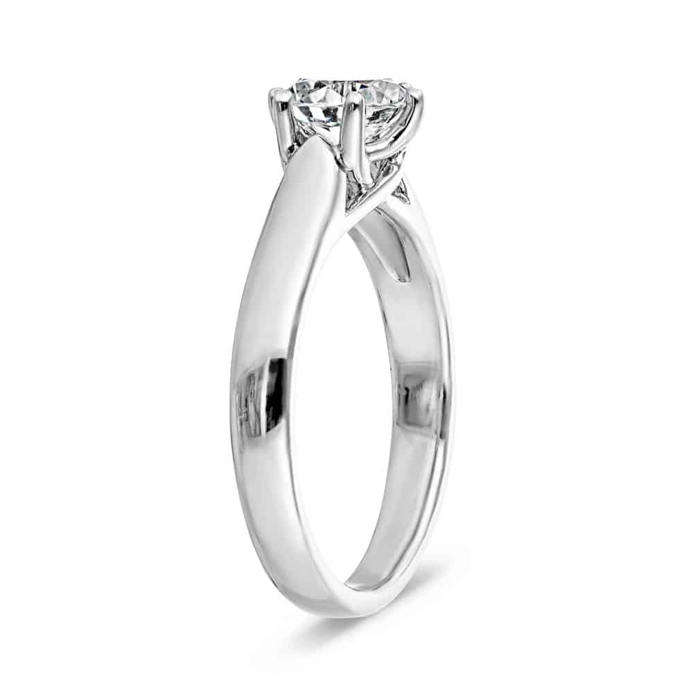 Calista Solitaire Engagement Ring shown with a 1.0ct round cut Lab-Grown Diamond in recycled 14K white gold | Calista Solitaire Engagement Ring  six prong solitaire engagement ring 1.0ct round cut lab grown diamond recycled 14k white gold