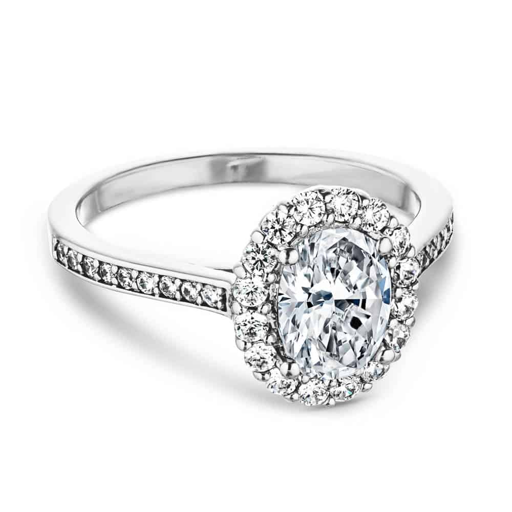Shown with 1ct Oval Cut Lab Grown Diamond in 14k White Gold