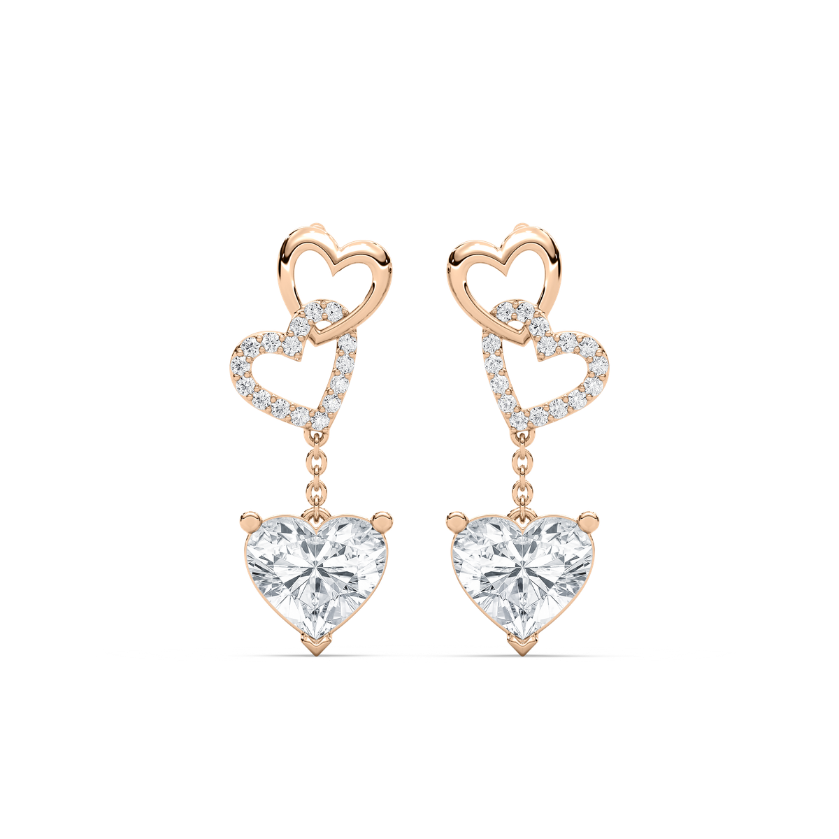 Chain Heart Dangle Earrings in 14K Rose Gold