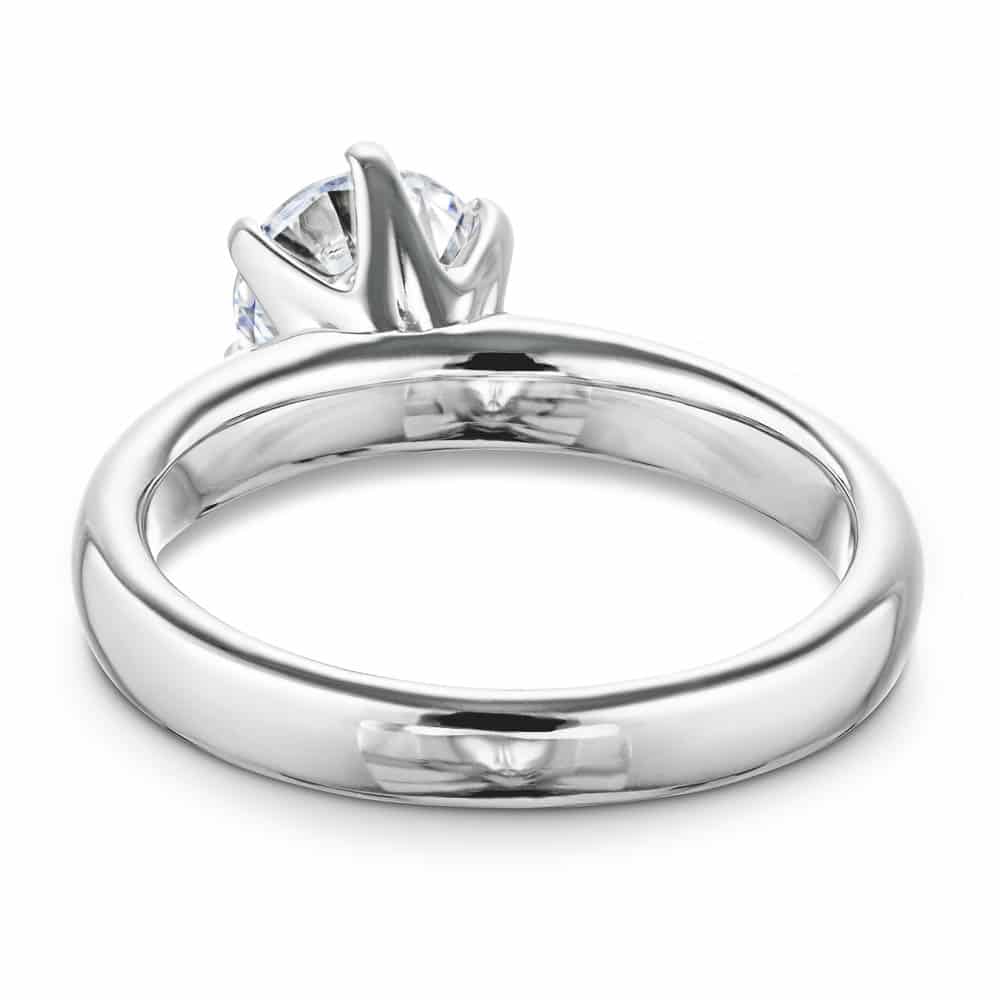 Shown with 1.5ct Round Cut Lab Grown Diamond in 14k White Gold|Classic solitaire engagement ring with 6 prong head set 1.5ct round cut lab grown diamond in 14k white gold shown from back