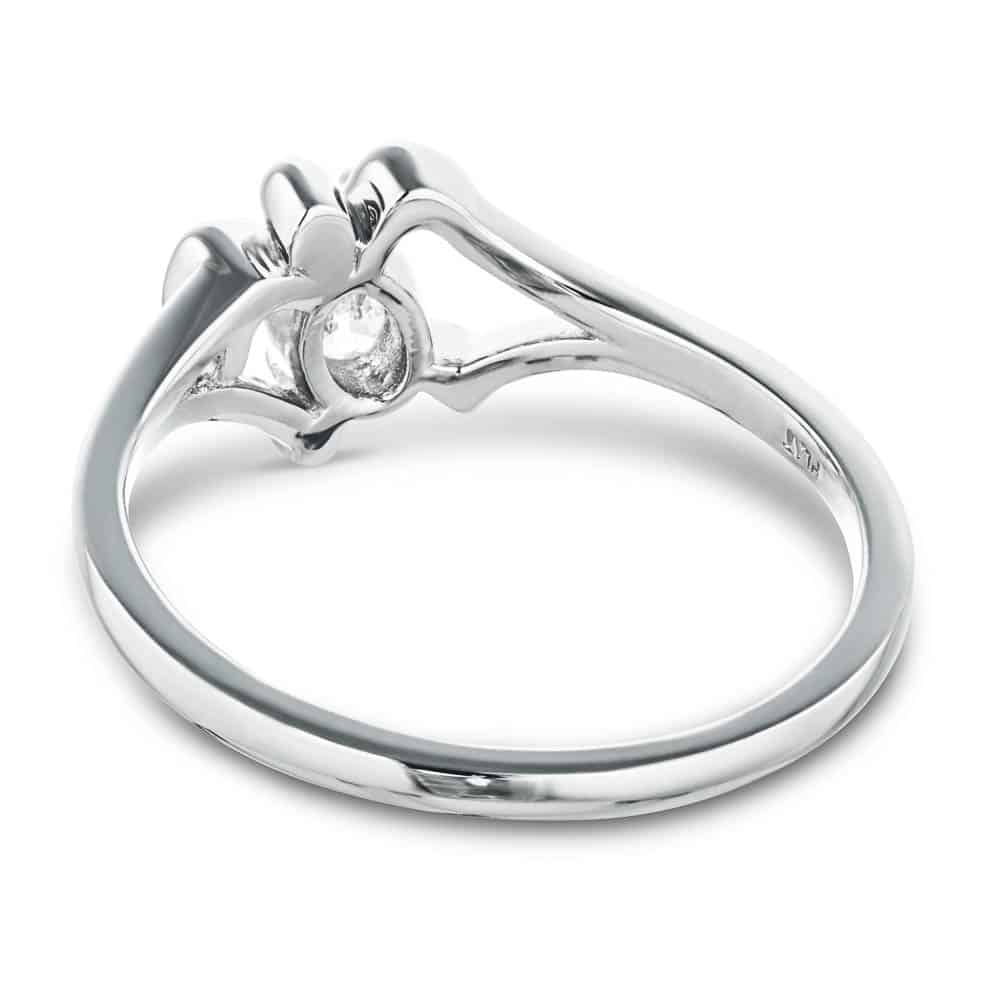 Shown with 1ct Oval Cut Lab Grown Diamond in 14k White Gold|Sea turtle engagement ring with 1ct oval cut lab grown diamond in 14k white gold shwon from back