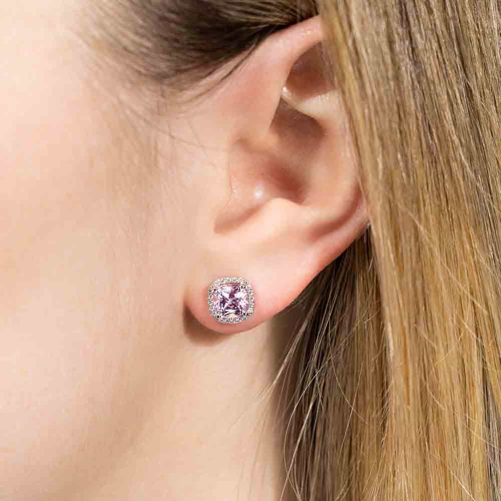 Cushion Halo Earrings with 3ct in 14K White Gold - MiaDonna
