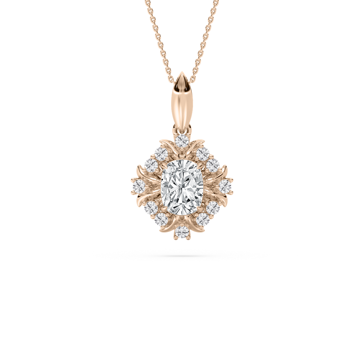 Cushion Halo Drop Pendant in Rose Gold