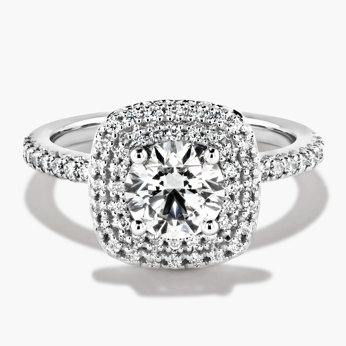 Diamond Accented Double Halo Engagement Ring - Round Cut 1.06ct Lab Grown Diamond