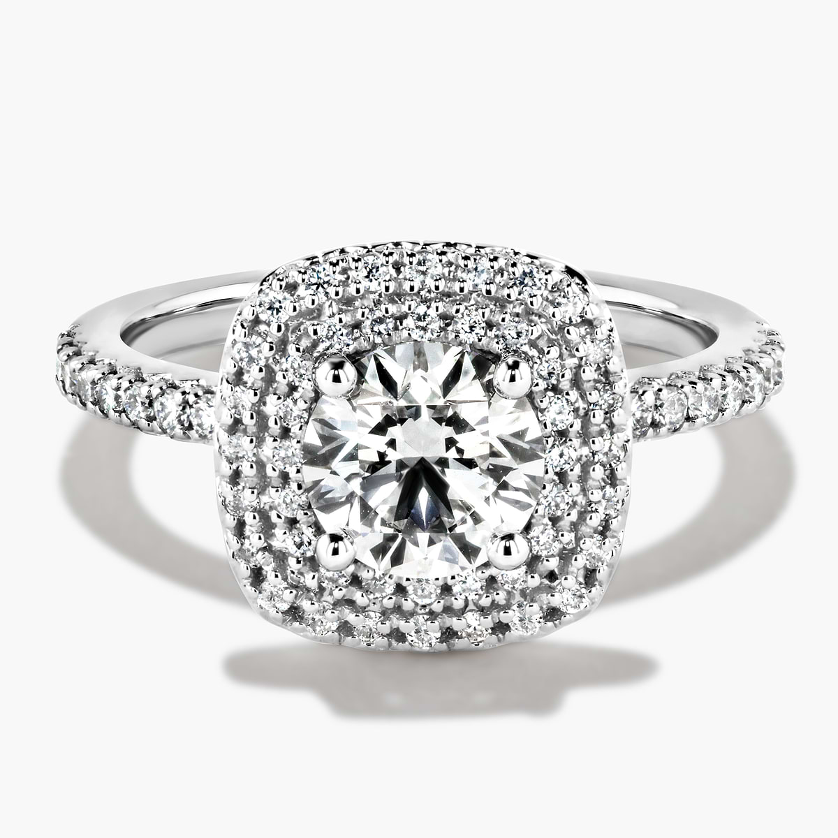 Diamond Accented Double Halo Engagement Ring - Round Cut 1.06ct Lab Grown Diamond