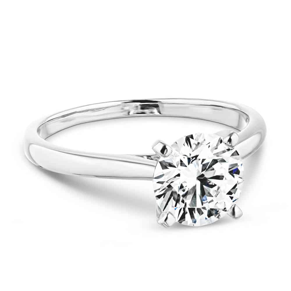 Shown with a 1.0ct Round cut Lab-Grown Diamond in recycled 14K white gold  | engagement ring with 1.0ct round cut lab-grown diamond with recycled 14k white gold