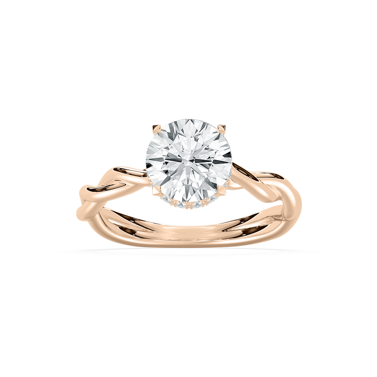 Eleanor Hidden Halo Twist Round Engagement Ring in Rose Gold