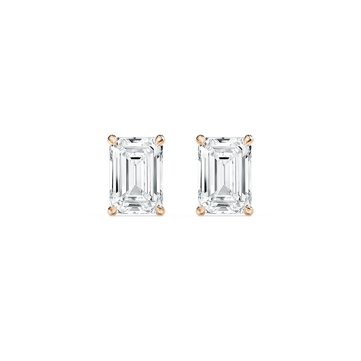 Emerald-Cut Solitaire Stud Earrings in Rose Gold