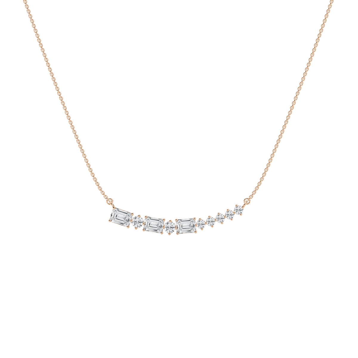 Emerald and Round Bar Necklace in Rose Gold