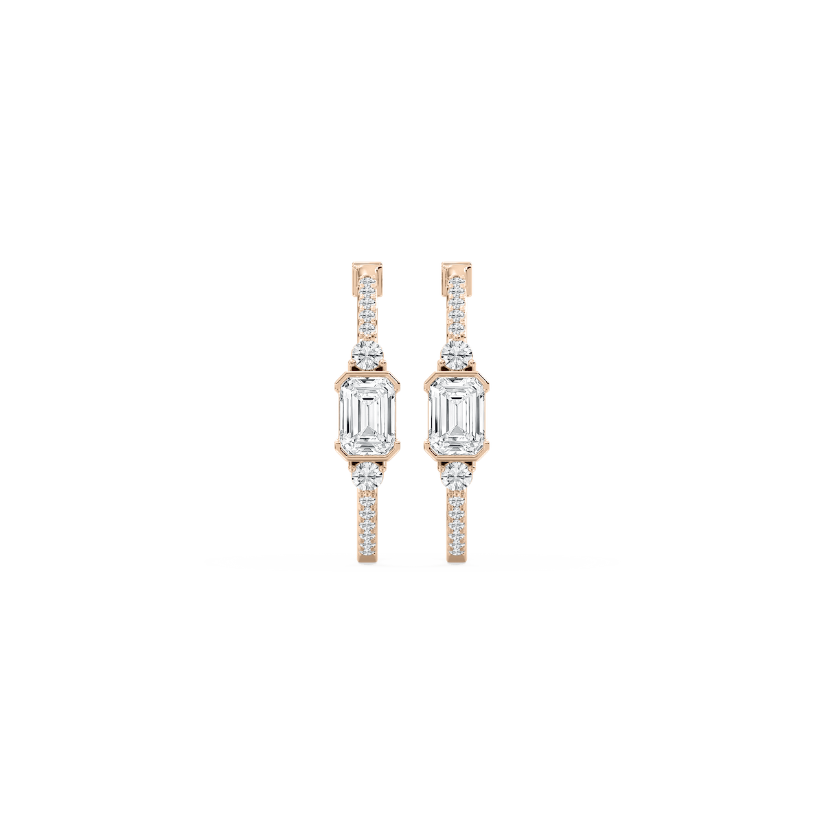 Emerald and Round Diamond Hoops in Rose Gold