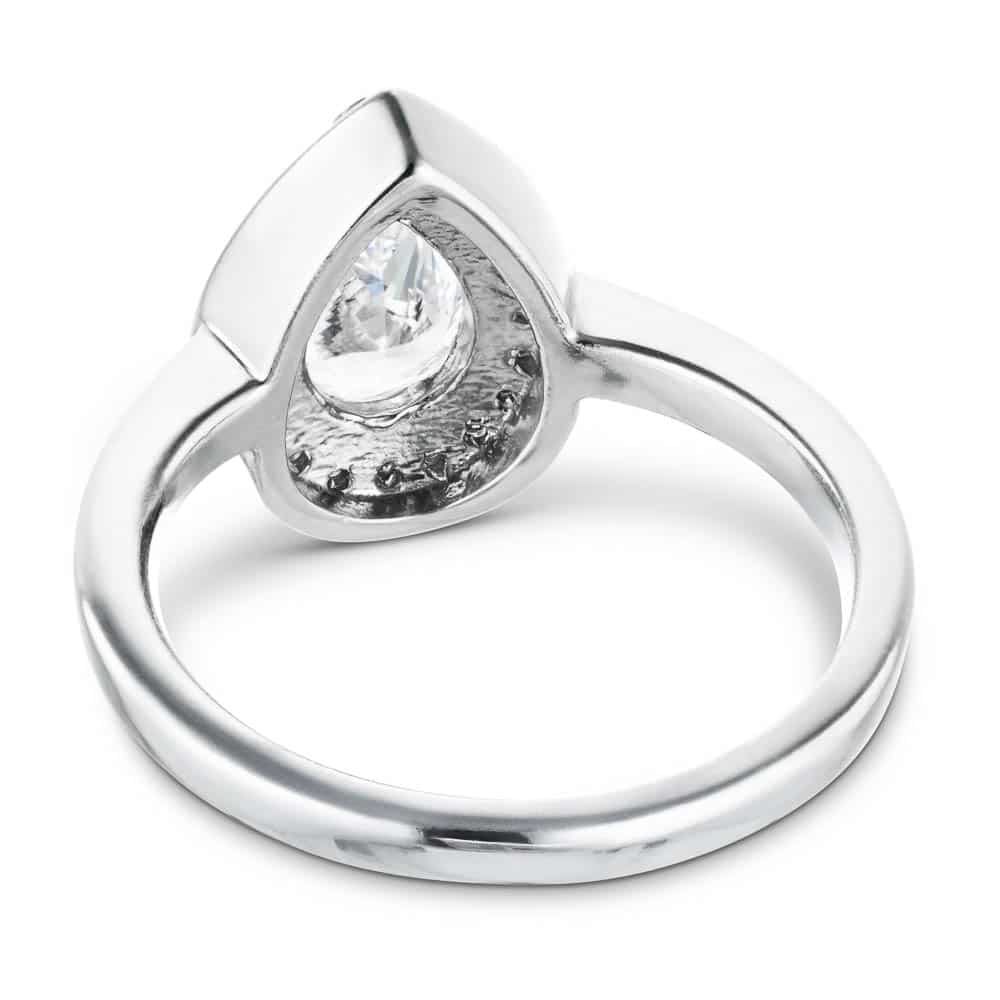 Shown with 1ct Pear Cut Lab Grown Diamond in 14k White Gold|Diamond halo engagement ring with 1ct pear cut lab grown diamond set in 14k white gold