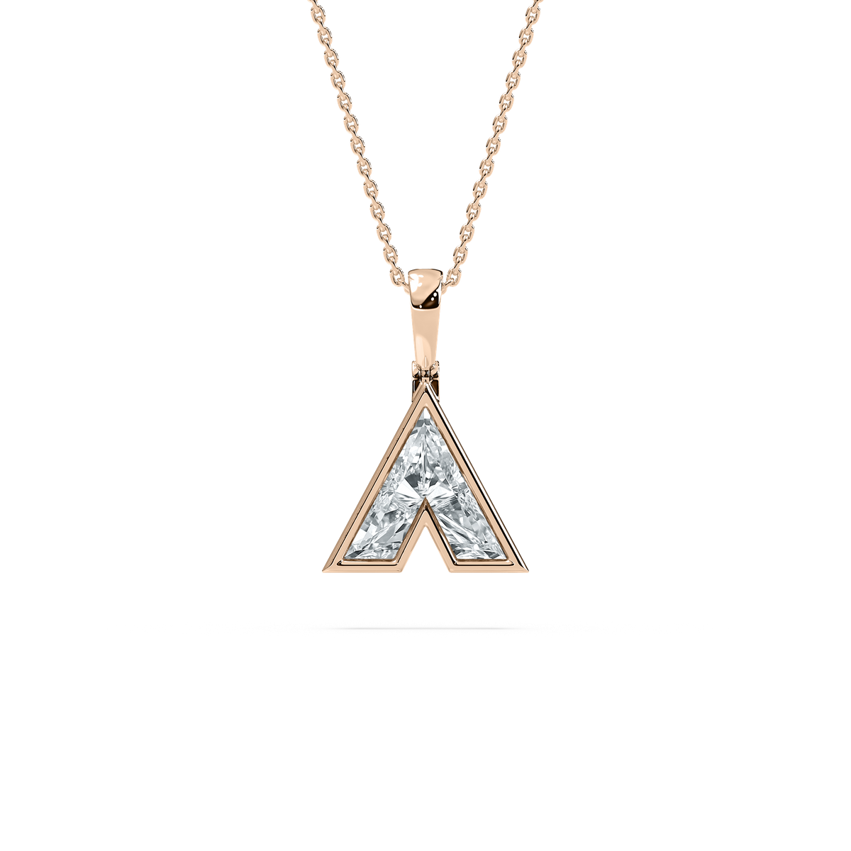 faceted diamond initial A in rose gold