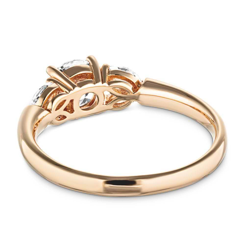 Shown with 0.75ct Round Cut Lab Grown Diamond Center in 14k Rose Gold|Unique rose gold engagement ring with lab diamonds shown from back