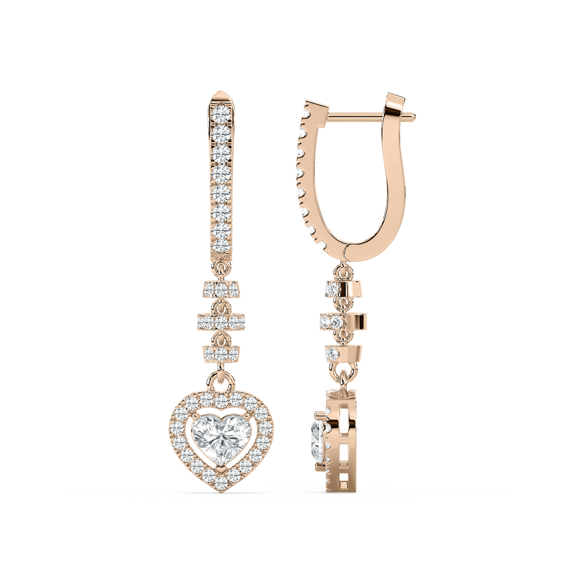 Heart Dangle Earrings in 14K Rose Gold