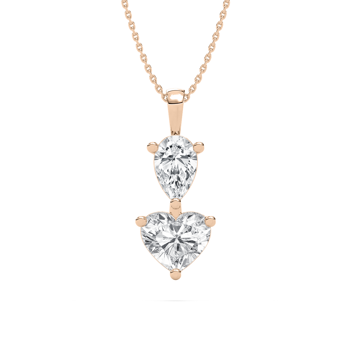 Heart Drop Two Stone Pendant in 14K Rose Gold