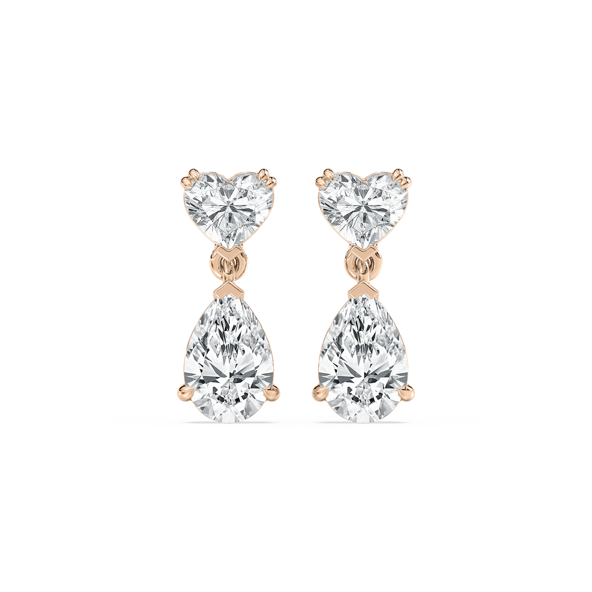 Heart & Pear Drop Diamond Earrings in Rose Gold