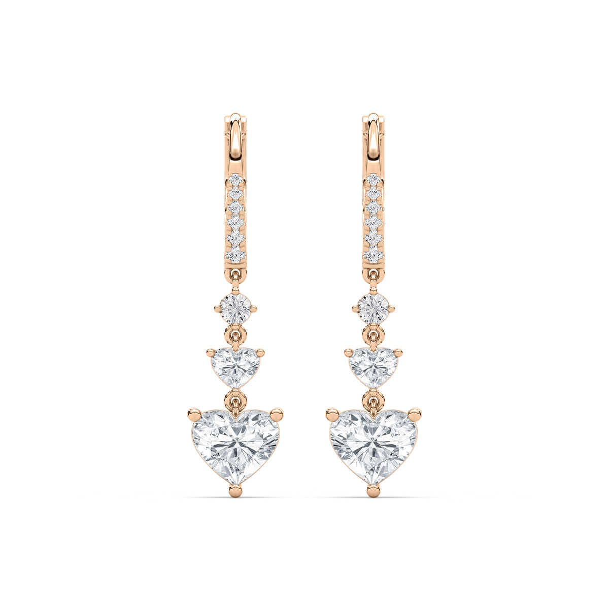 Heart and Round Drop Earrings in 14K Rose Gold