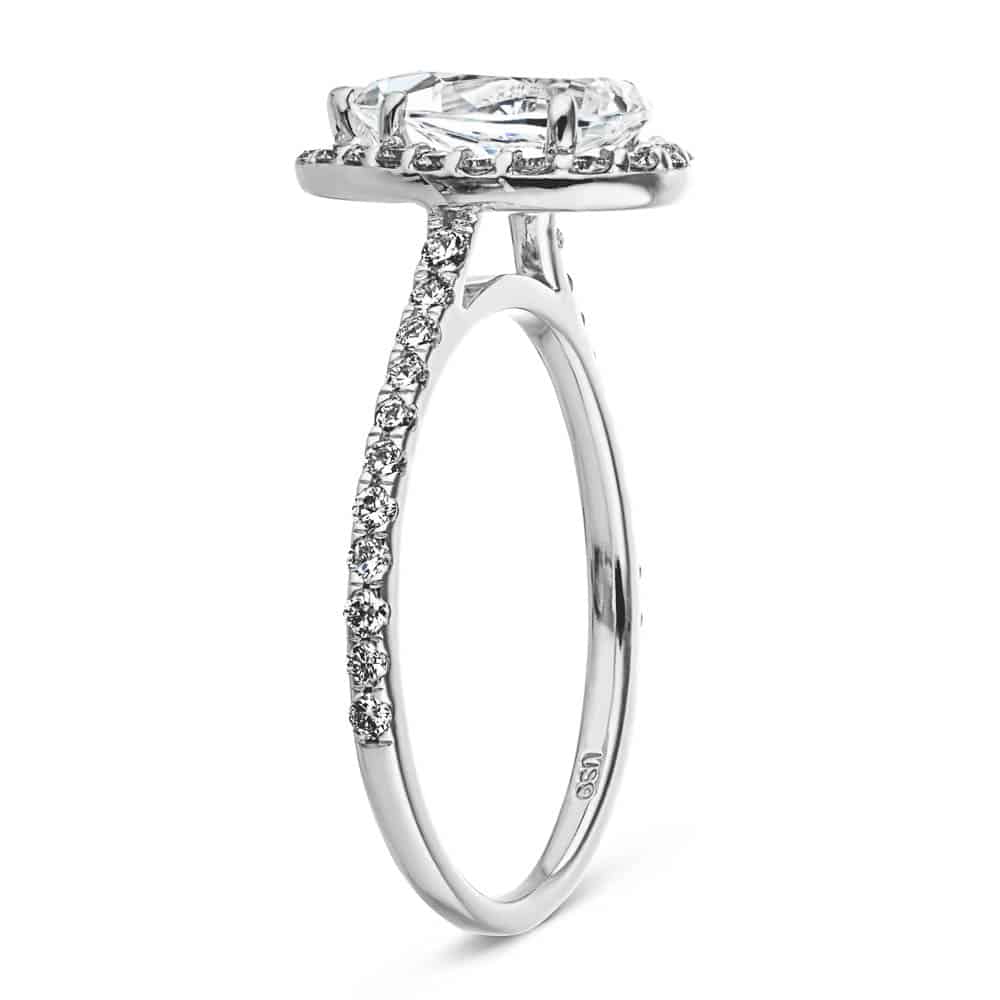 Shown In 14K White Gold With A Pear Cut Center Stone