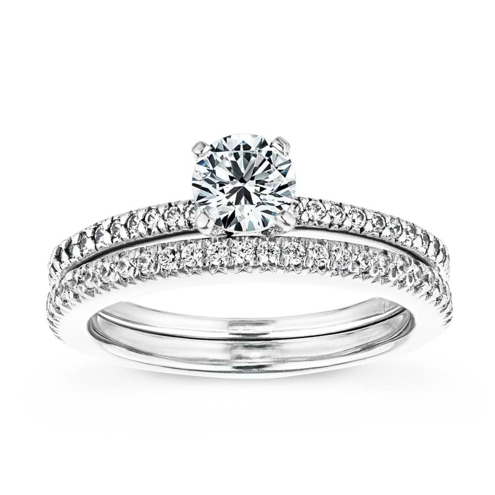 Engagement Ring Shown with Matching Wedding Band Available as a Set for a Discount|Beautiful lab grown diamond accented wedding ring set in 14k white gold