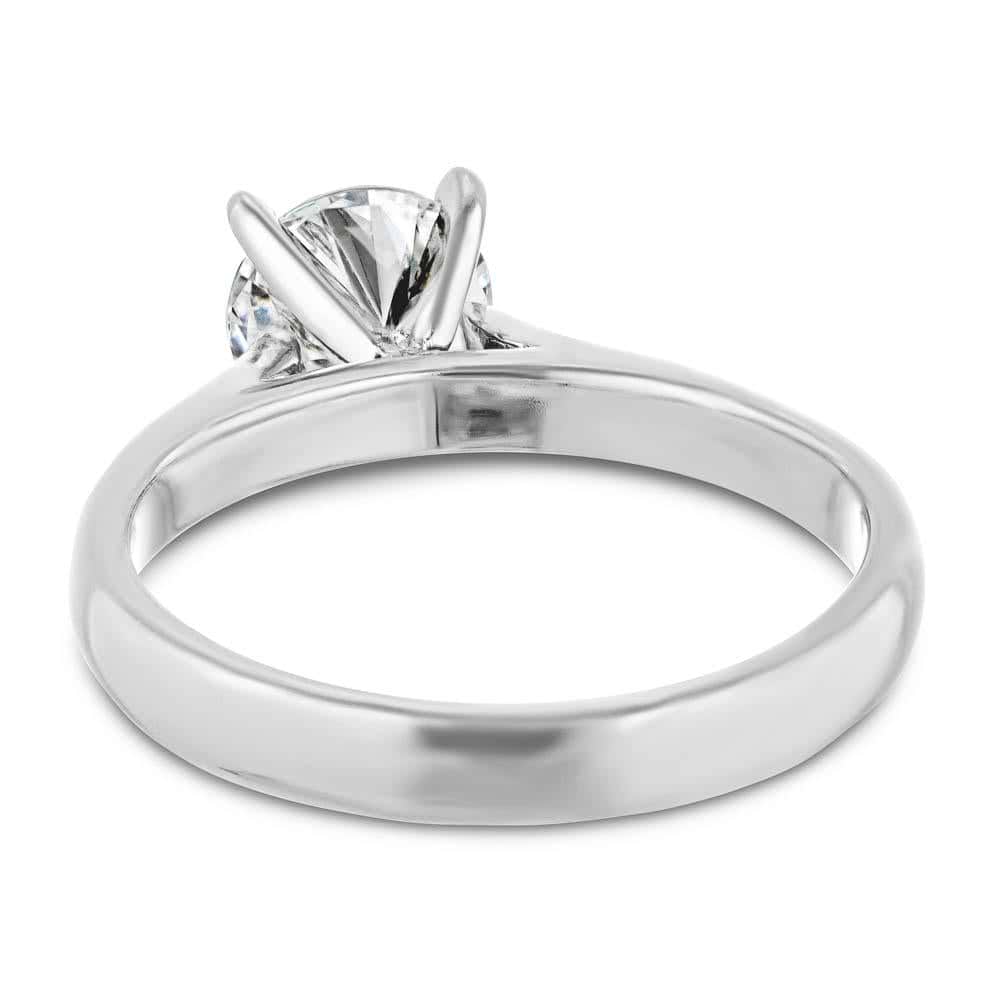 Shown In 14K White Gold With A Round Cut Center Stone|solitaire cathedral style ring set with a round cut lab grown diamond center stone