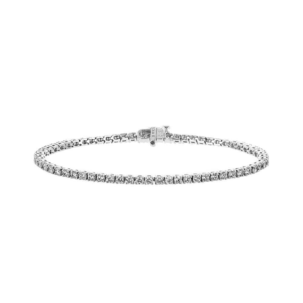 Shown in 14K White Gold|lab grown diamond tennis bracelet set in 14k white gold recycled metal by MiaDonna