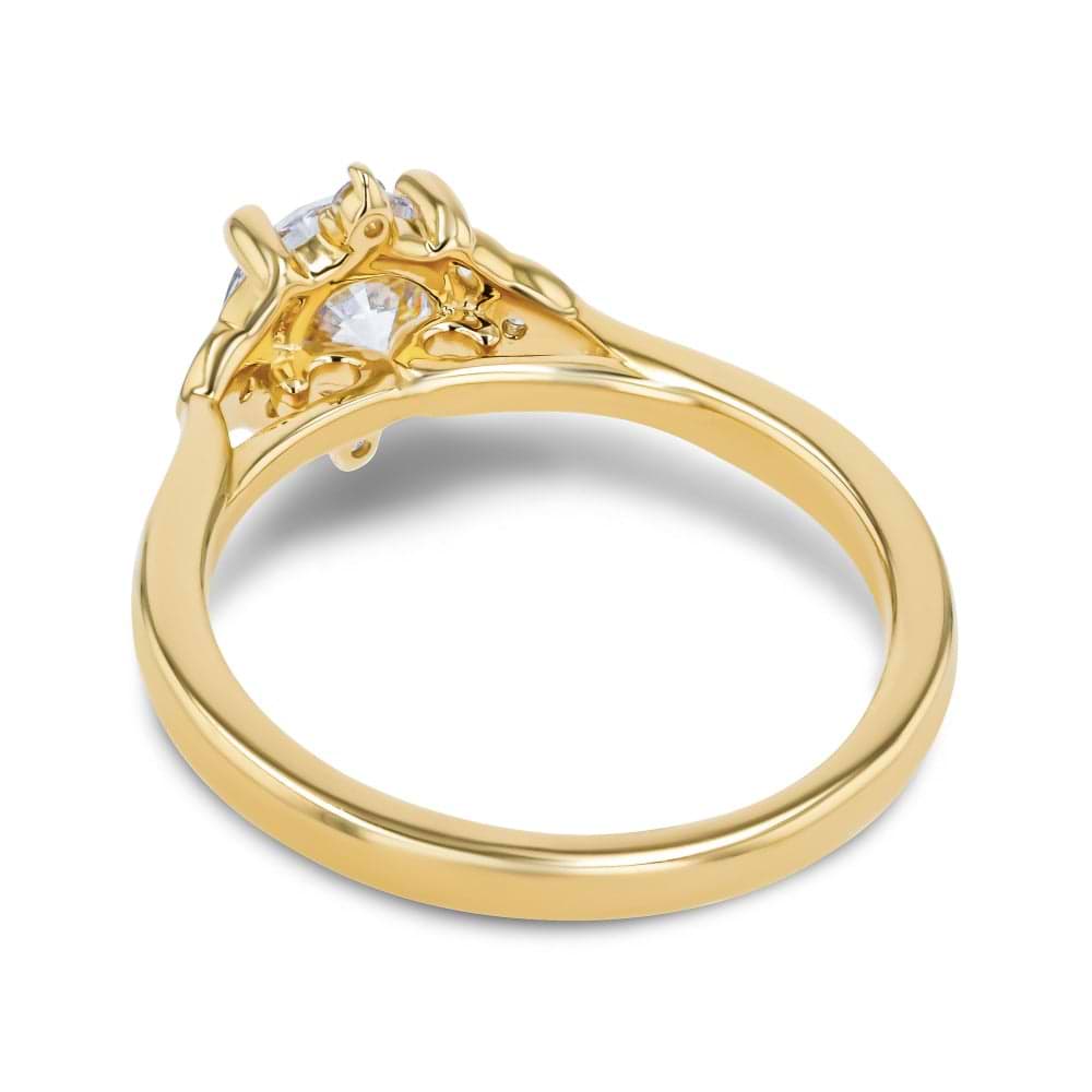 Shown here with a 1.0ct Round Cut Lab Grown Diamond center stone in 14K Yellow Gold|diamond accented engagement ring with round cut lab grown diamond center stone set in 14k yellow gold metal