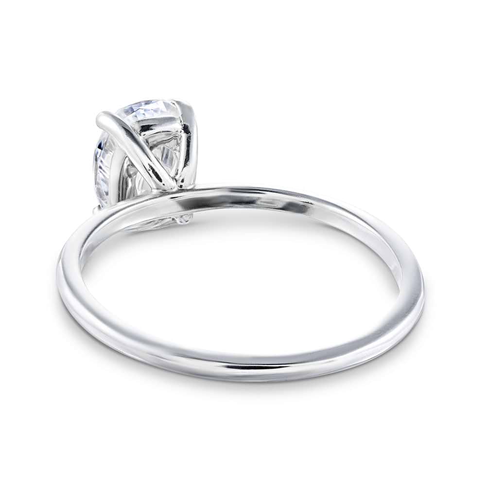 Shown with 1ct Oval Cut Lab Grown Diamond in 14k White Gold|Classic solitaire engagement ring with 1ct oval cut lab grown diamond in 14k white gold band shown from back
