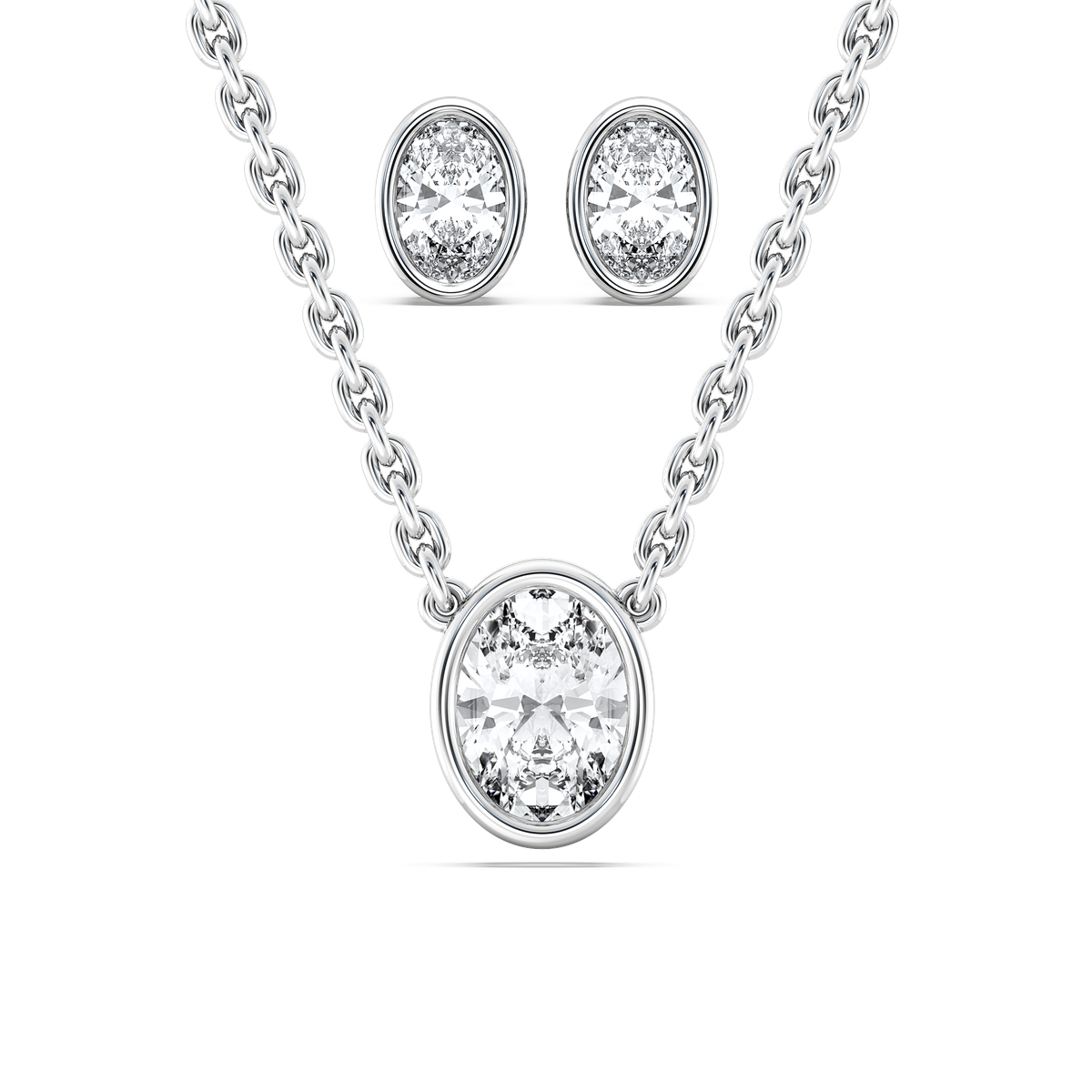 Oval Cut Bezel Pendant and Earrings Set