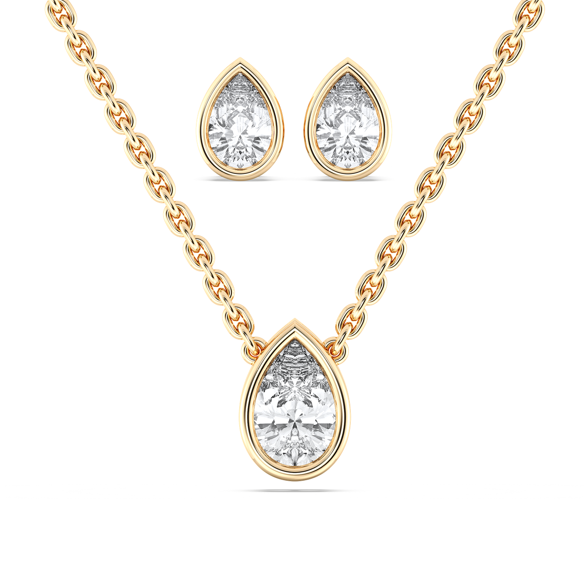 Pear Cut Bezel Pendant and Earrings Set