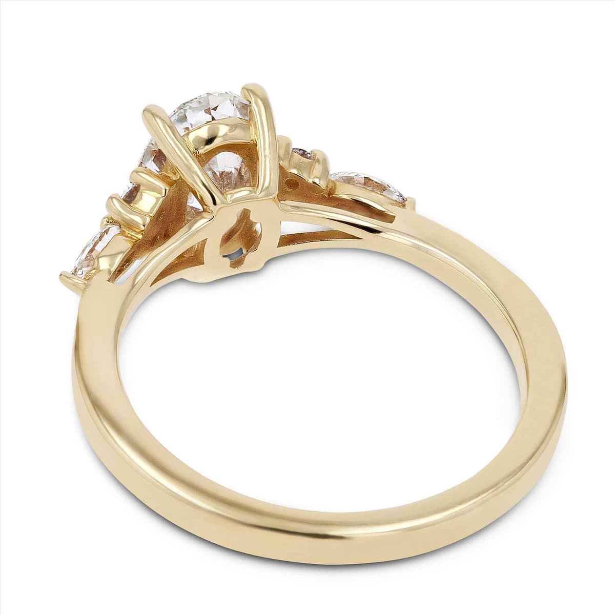 Shown with 1ct Oval Cut Lab Grown Diamond in 14K Yellow Gold|Diamond accented engagement ring with a 1ct oval cut lab grown diamond set in 14k yellow gold