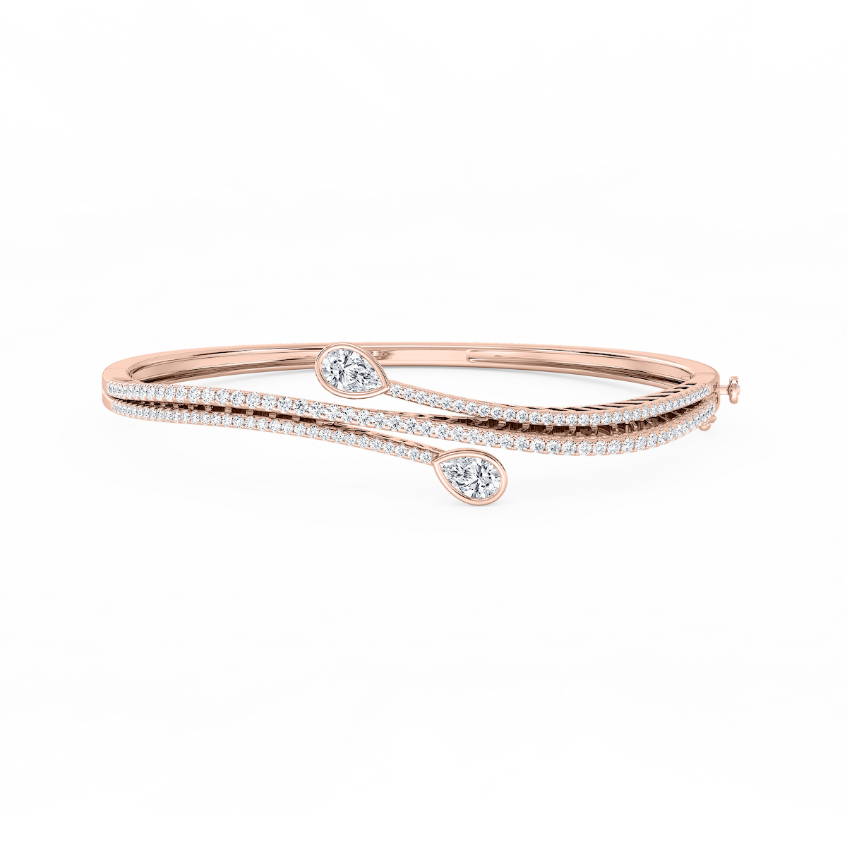 2 ¼ ctw Pear and Round Lab Grown Diamond Bypass Bangle Bracelet  - 7.25 Inches