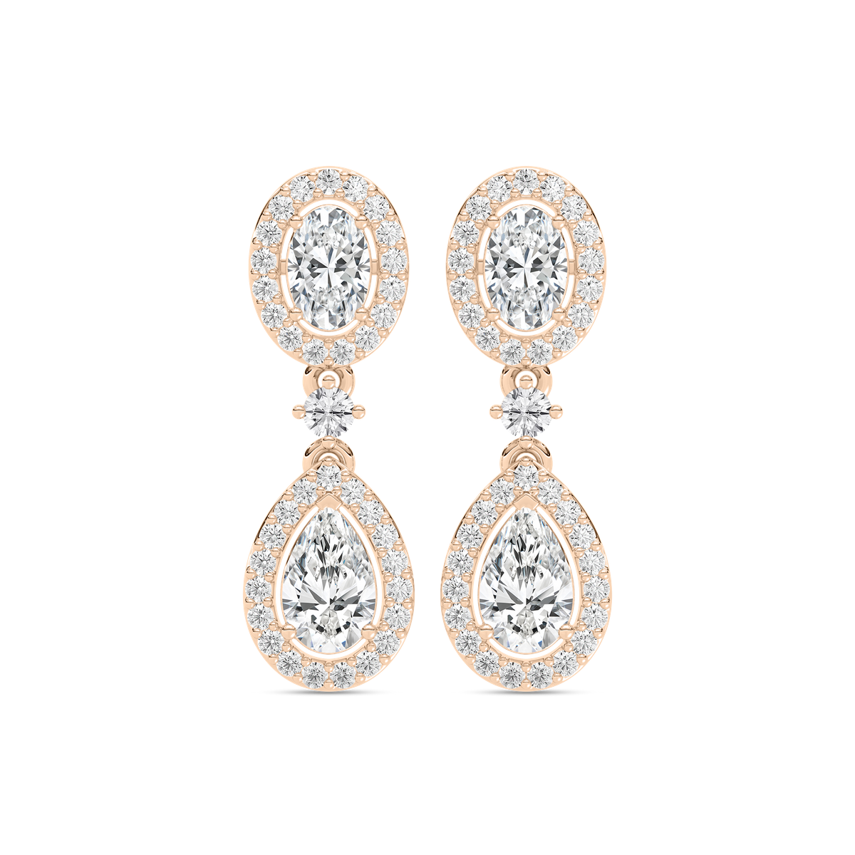 Oval and Pear Double Halo Drop Earrings