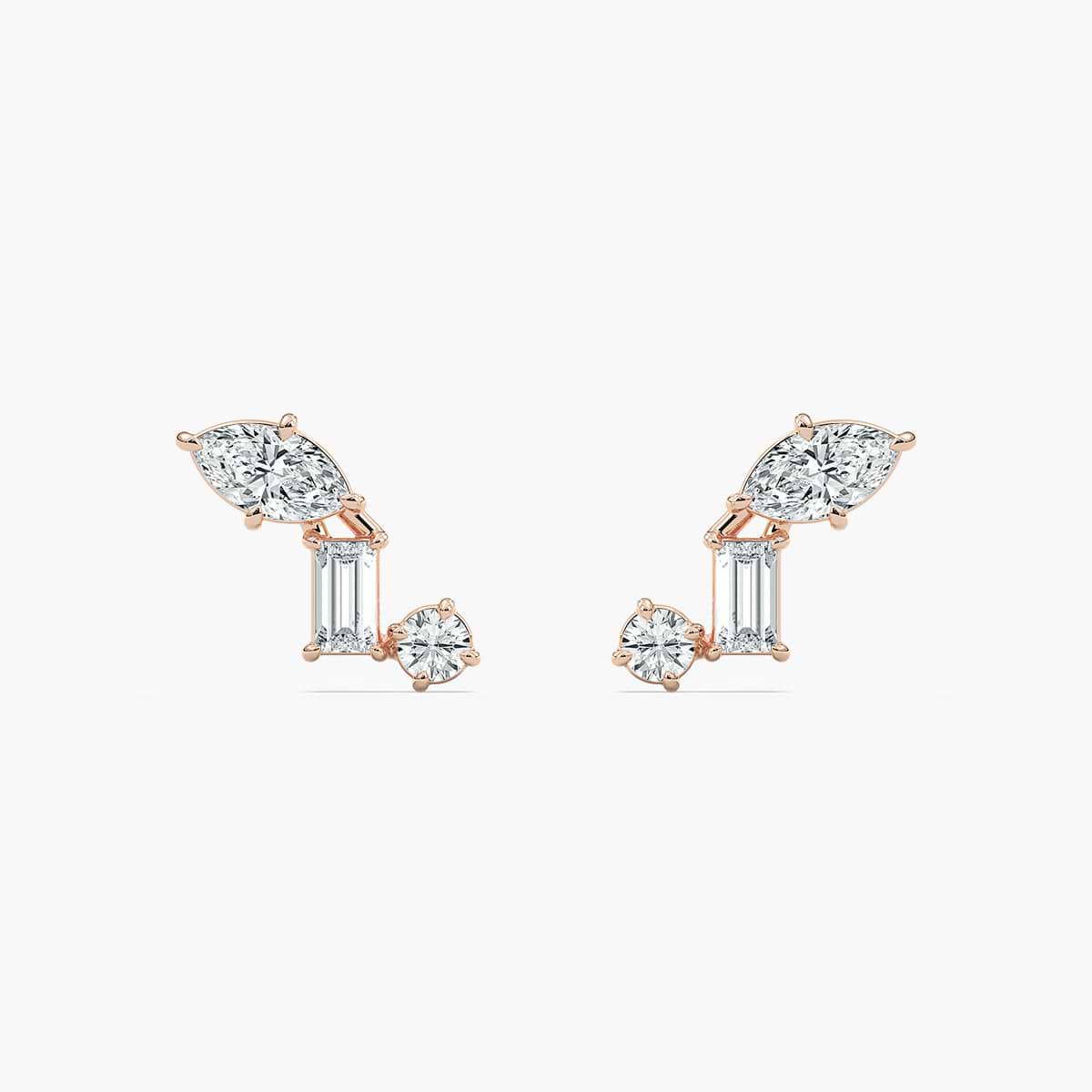 Three-Stone Stud Earrings - Marquise, Baguette and Round