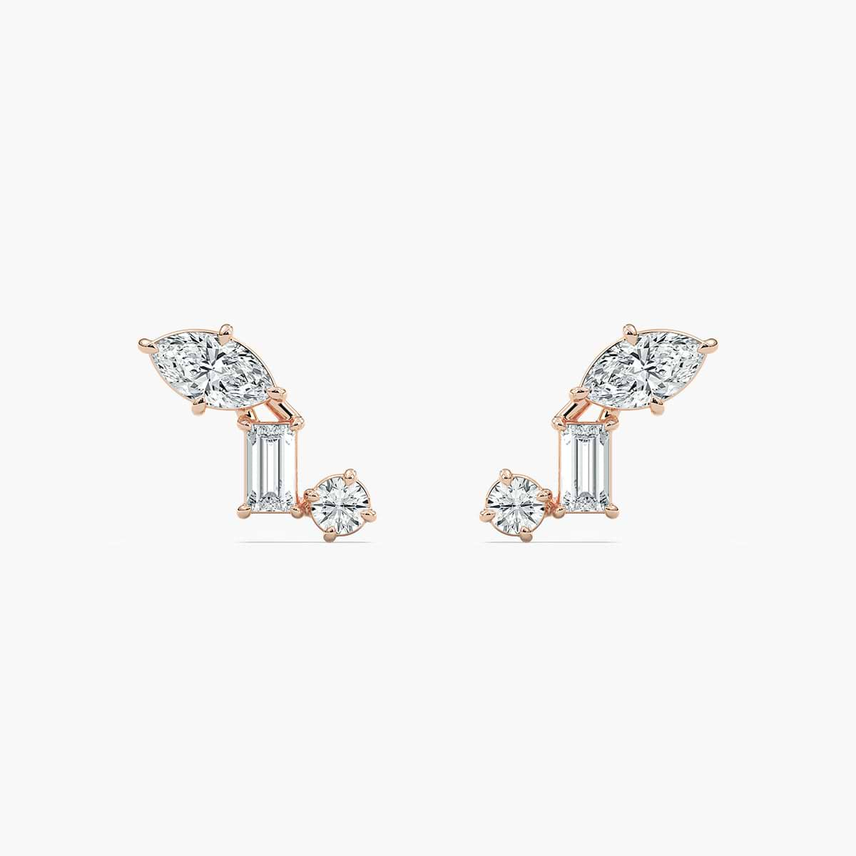 Three-Stone Stud Earrings - Marquise, Baguette and Round