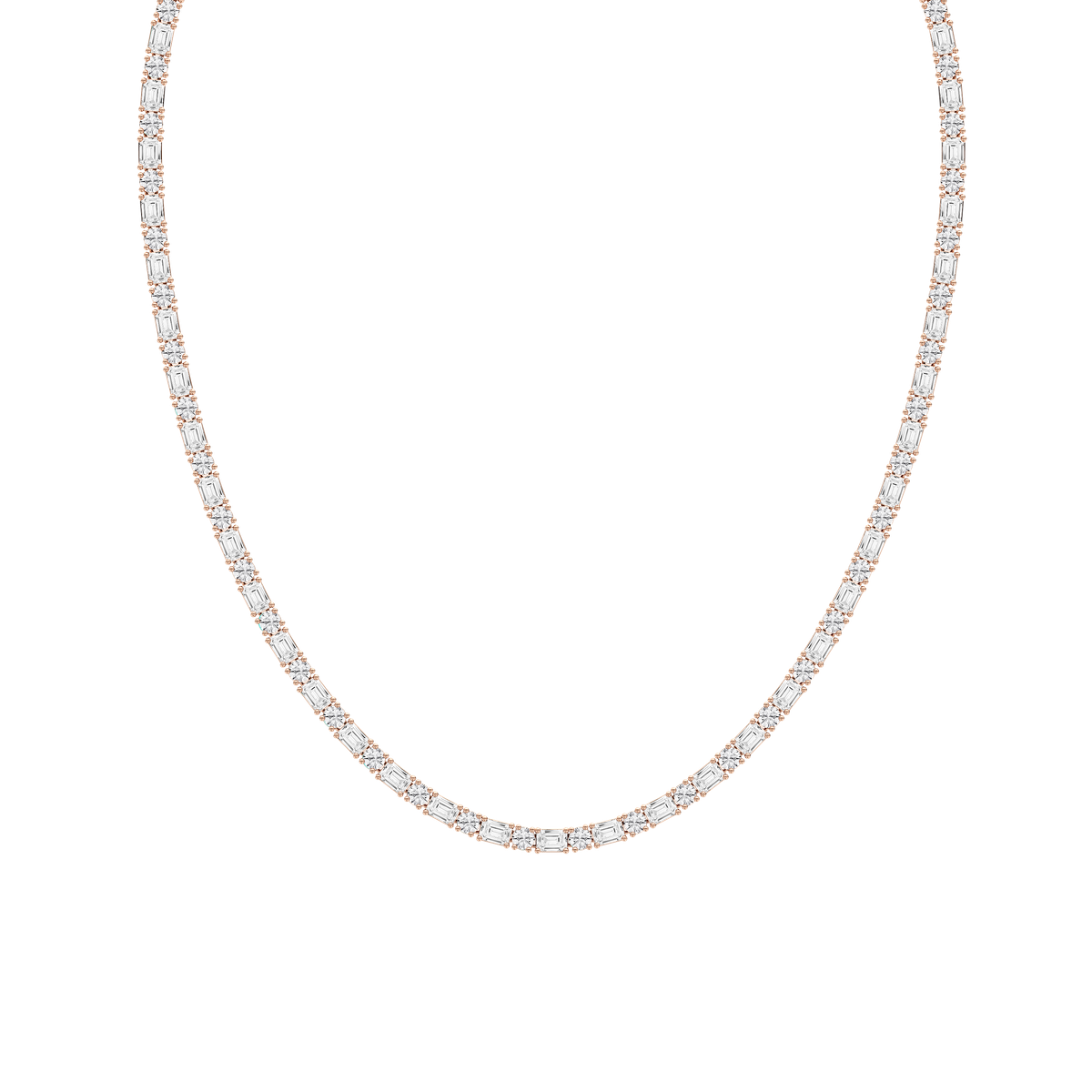 Classic Round and Emerald Cut Tennis Necklace