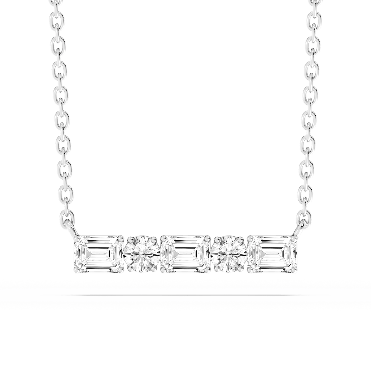 1/2 ctw Round and Emerald Lab Grown Diamond Alternating Five-Stone Necklace - 16 to 18 Inches