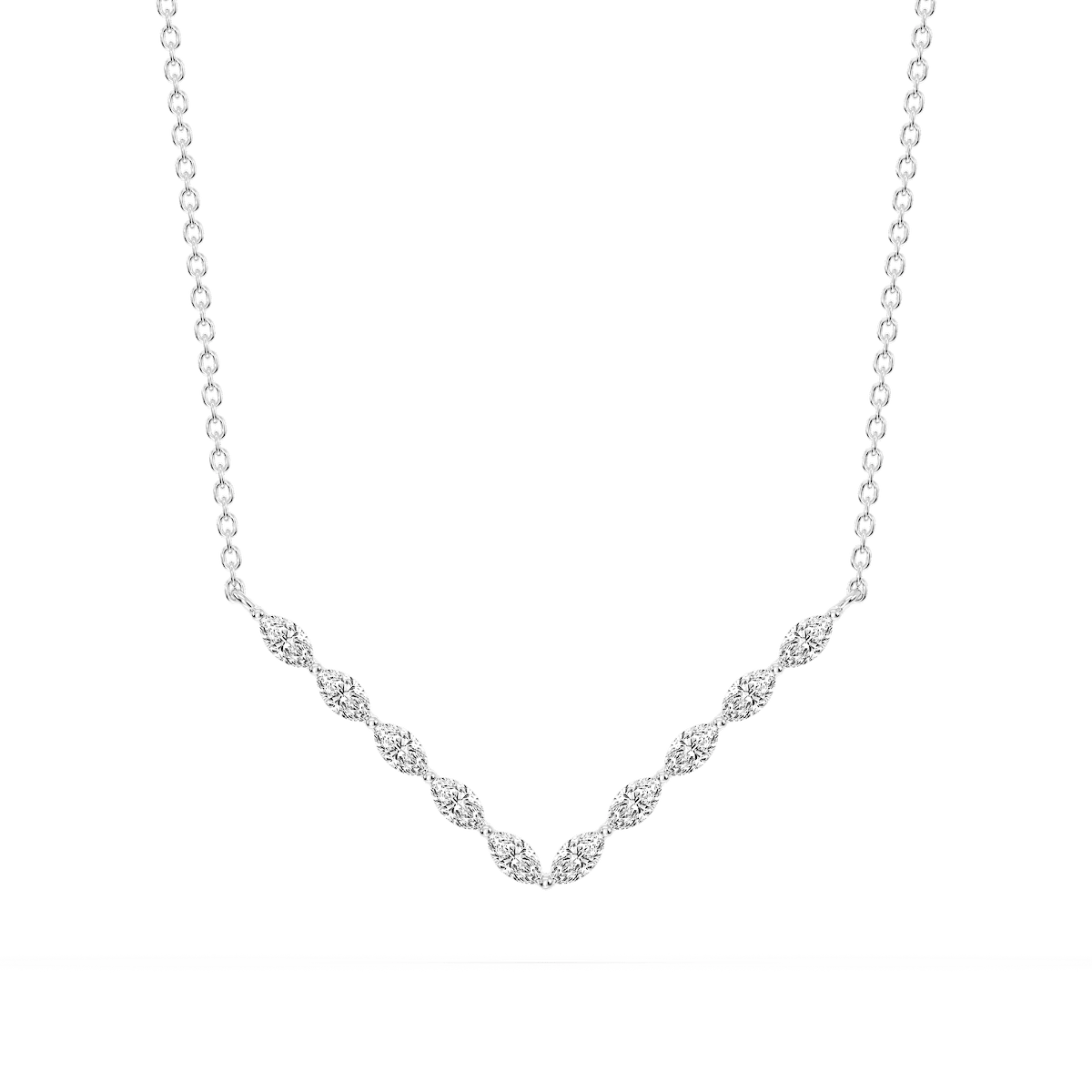 1/2 ctw Marquise Lab Grown Diamond Share Prong V Necklace - 16 to 18 Inches